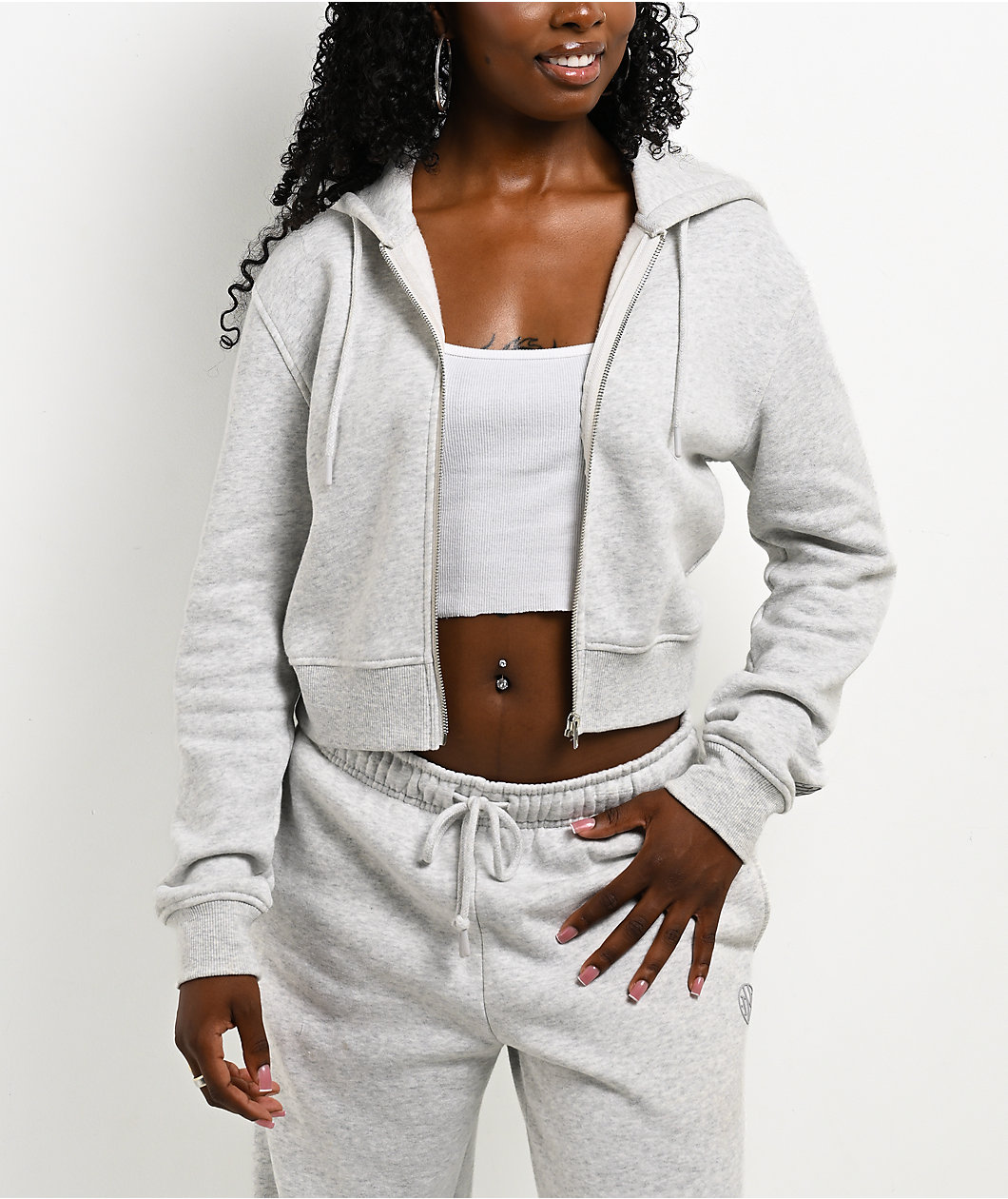 Ninth Hall Fundamentals Phoebe Grey Crop Zip Hoodie