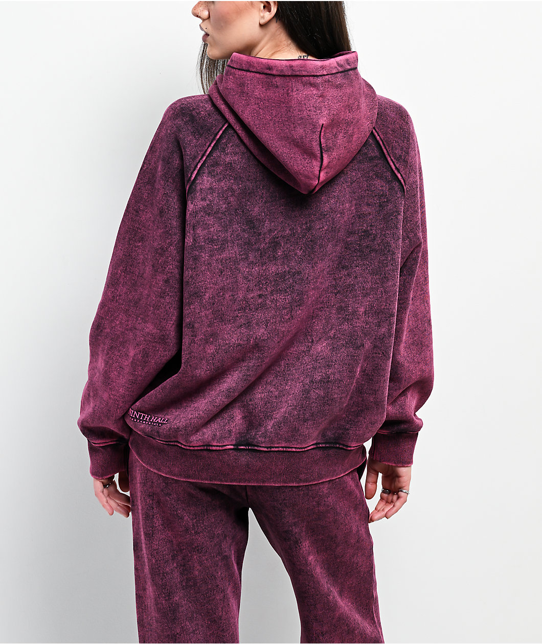 Ninth Hall Fundamentals Raglan Red Static Wash Relaxed Hoodie