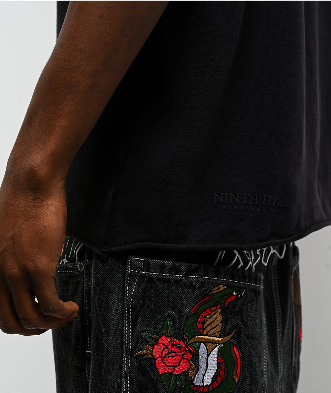 Ninth Hall Fundamentals Raw Edge Black Wash Boxy T-Shirt