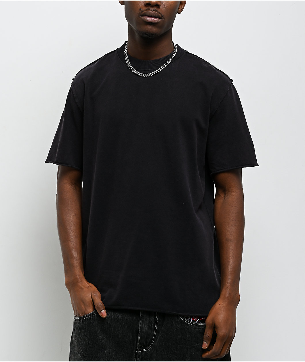 Ninth Hall Fundamentals Raw Edge Black Wash Boxy T-Shirt
