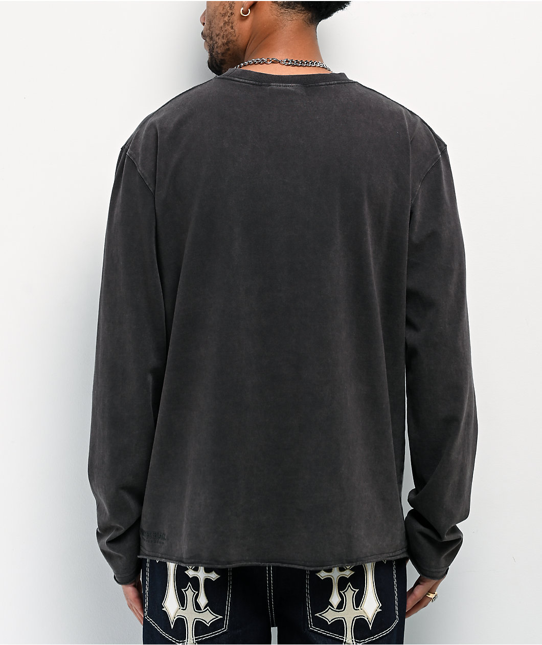 Ninth Hall Fundamentals Raw Edge Charcoal Wash Long Sleeve T-Shirt