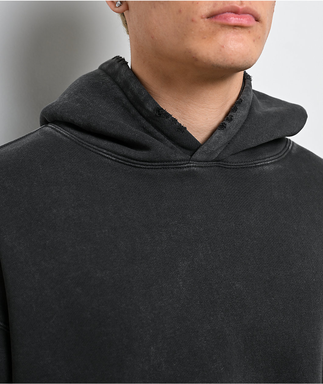 Ninth Hall Fundamentals Raw Hem Black Wash Hoodie
