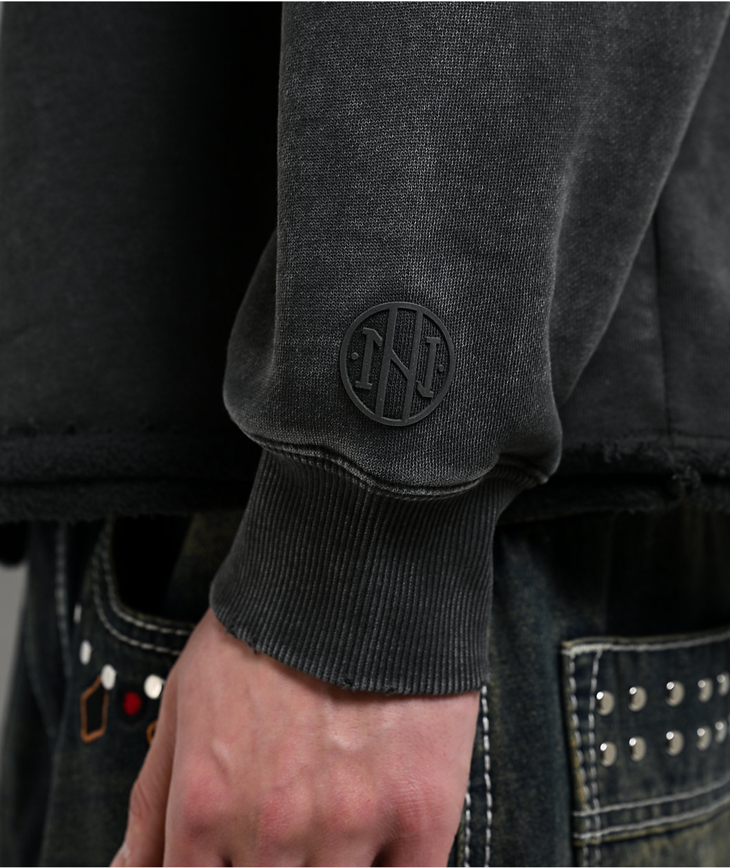 Ninth Hall Fundamentals Raw Hem Black Wash Hoodie