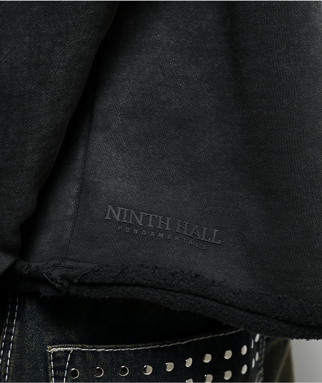 Ninth Hall Fundamentals Raw Hem Black Wash Hoodie
