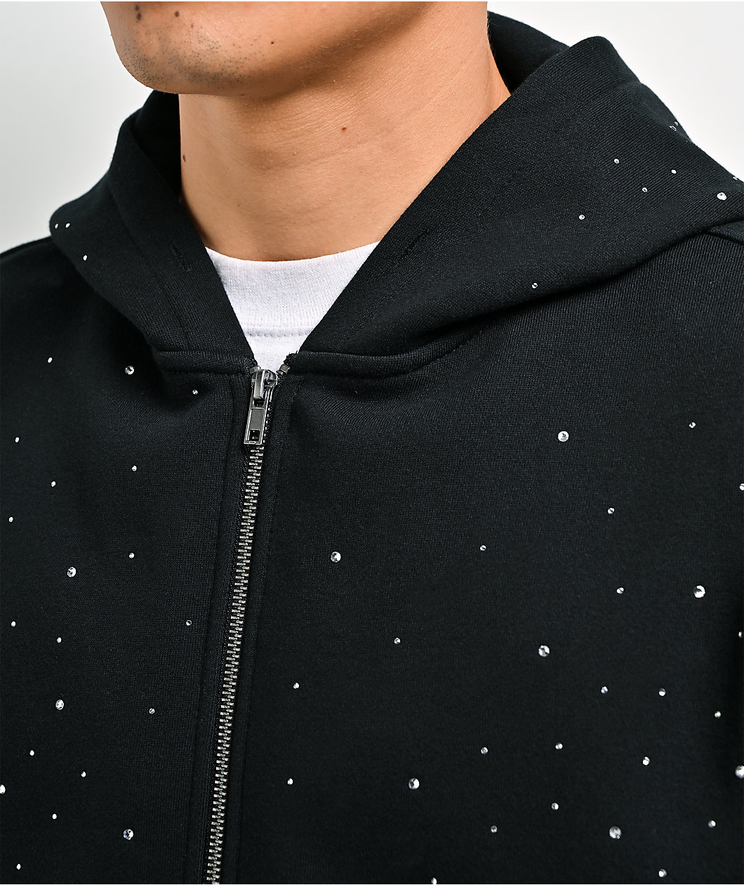 Ninth Hall Fundamentals Rhinestone Black Boxy Zip Hoodie