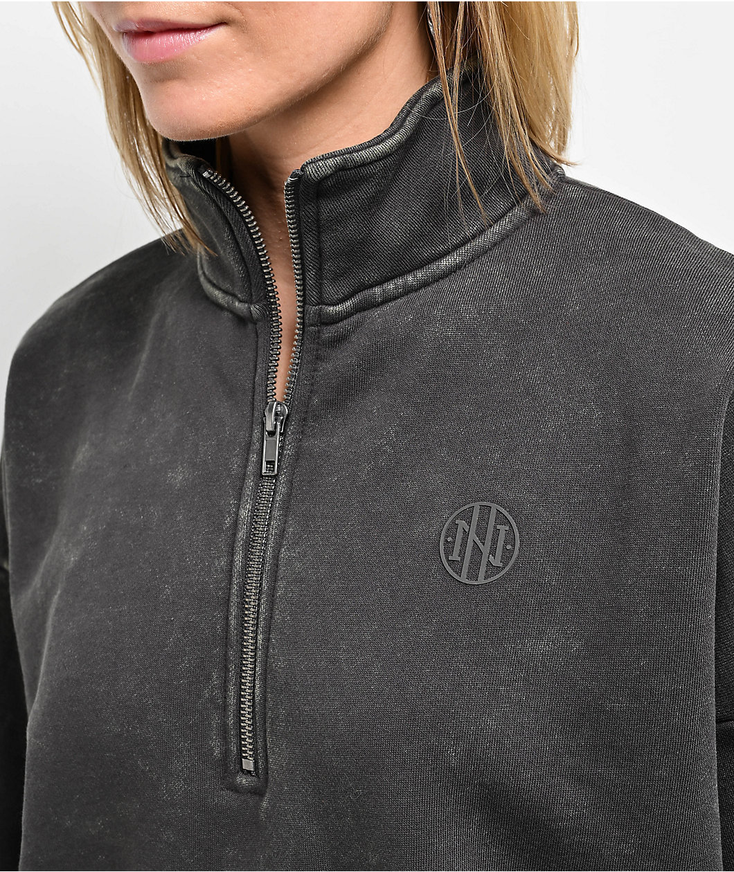 Ninth Hall Fundamentals Sheena Black Wash Oversized Quarter Zip Sweatshirt