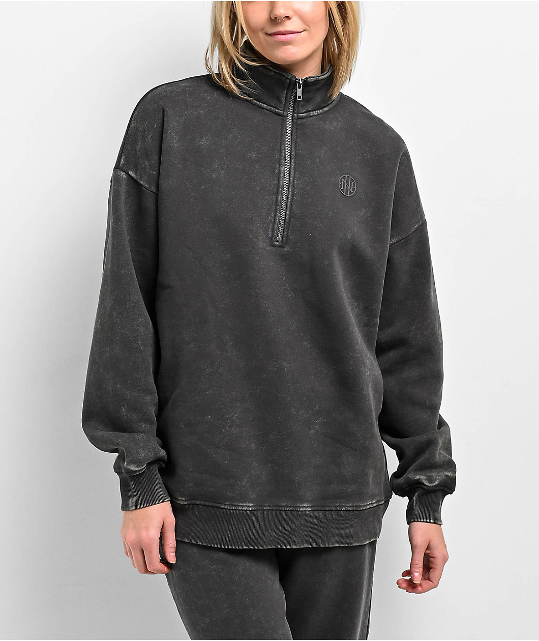 Ninth Hall Fundamentals Sheena Black Wash Oversized Quarter Zip Sweatshirt