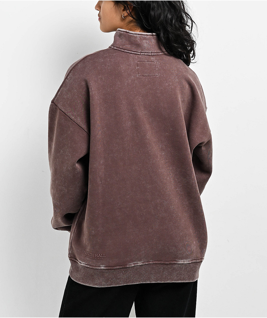 Ninth Hall Fundamentals Sheena Washed Brown Oversized Quarter Zip Sweatshirt