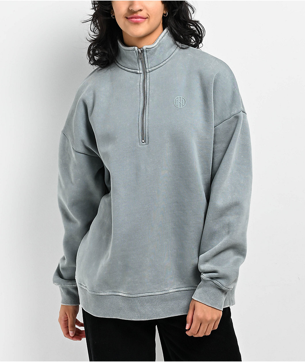 Ninth Hall Fundamentals Sheena Washed Lead Oversized Quarter Zip Sweatshirt Foxvalley Mall