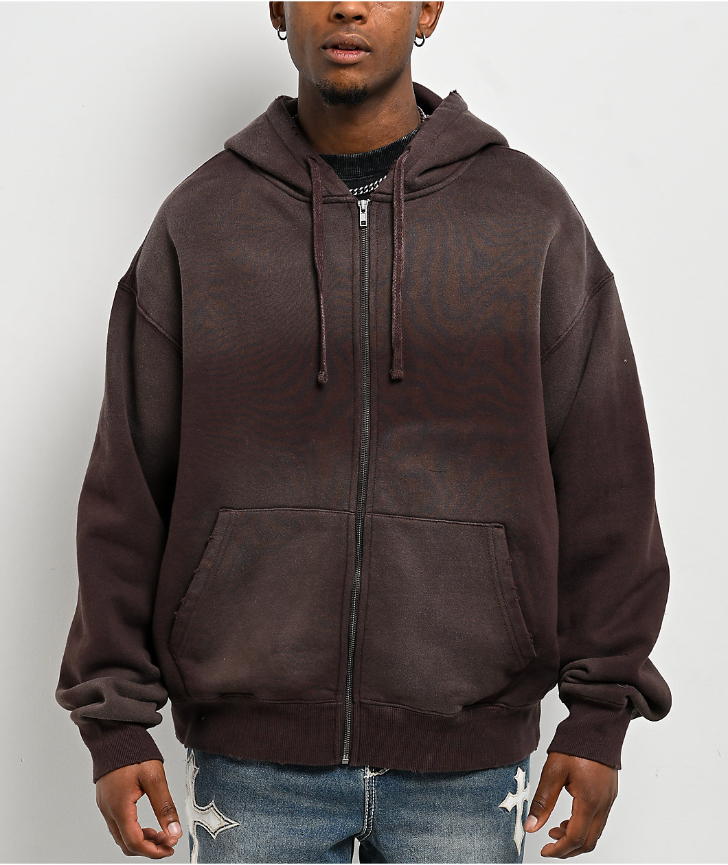 Ninth Hall Fundamentals Spray Dark Brown Wash Zip Hoodie