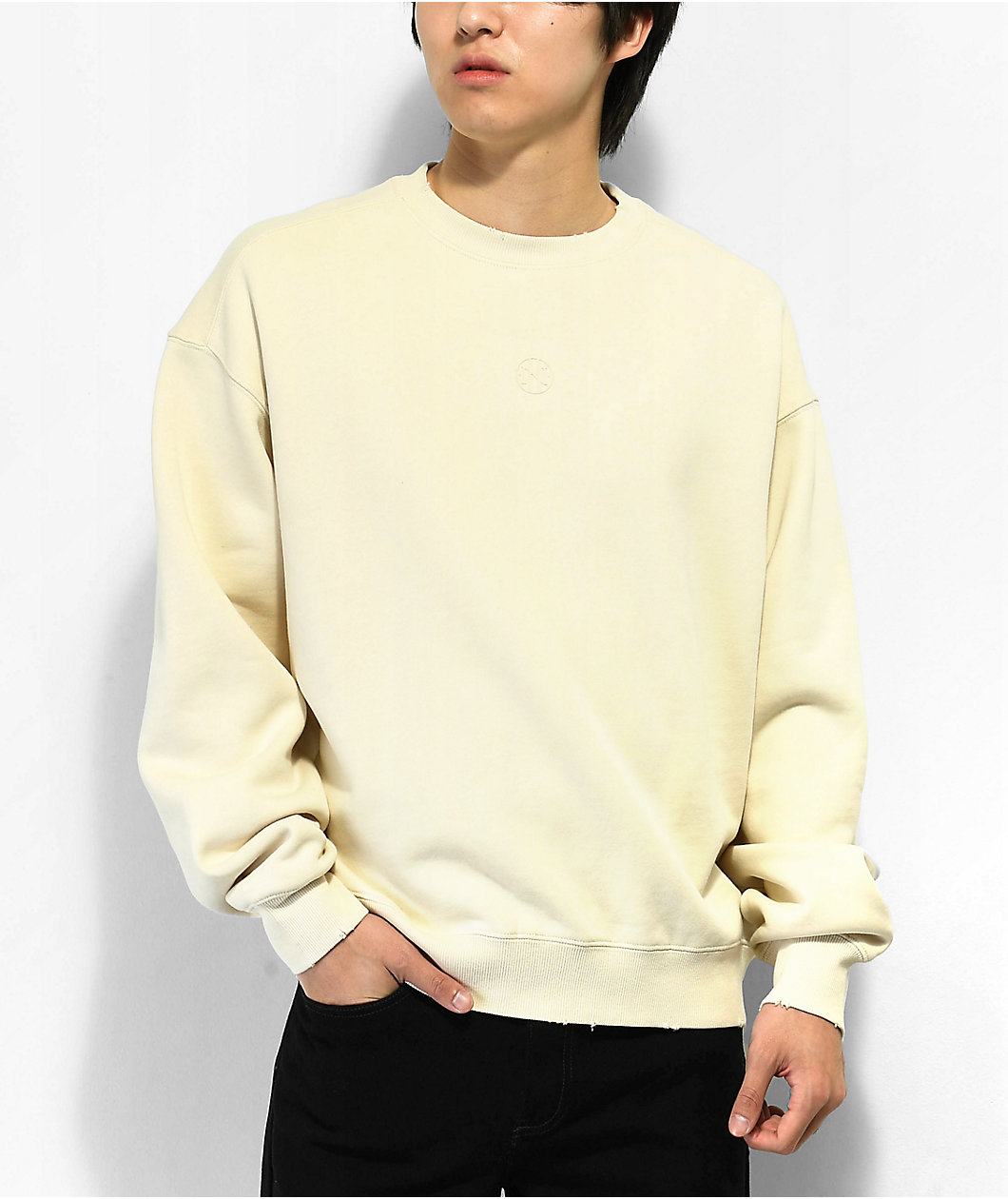 Ninth Hall Fundamentals Tan Distressed Boxy Crewneck Sweatshirt