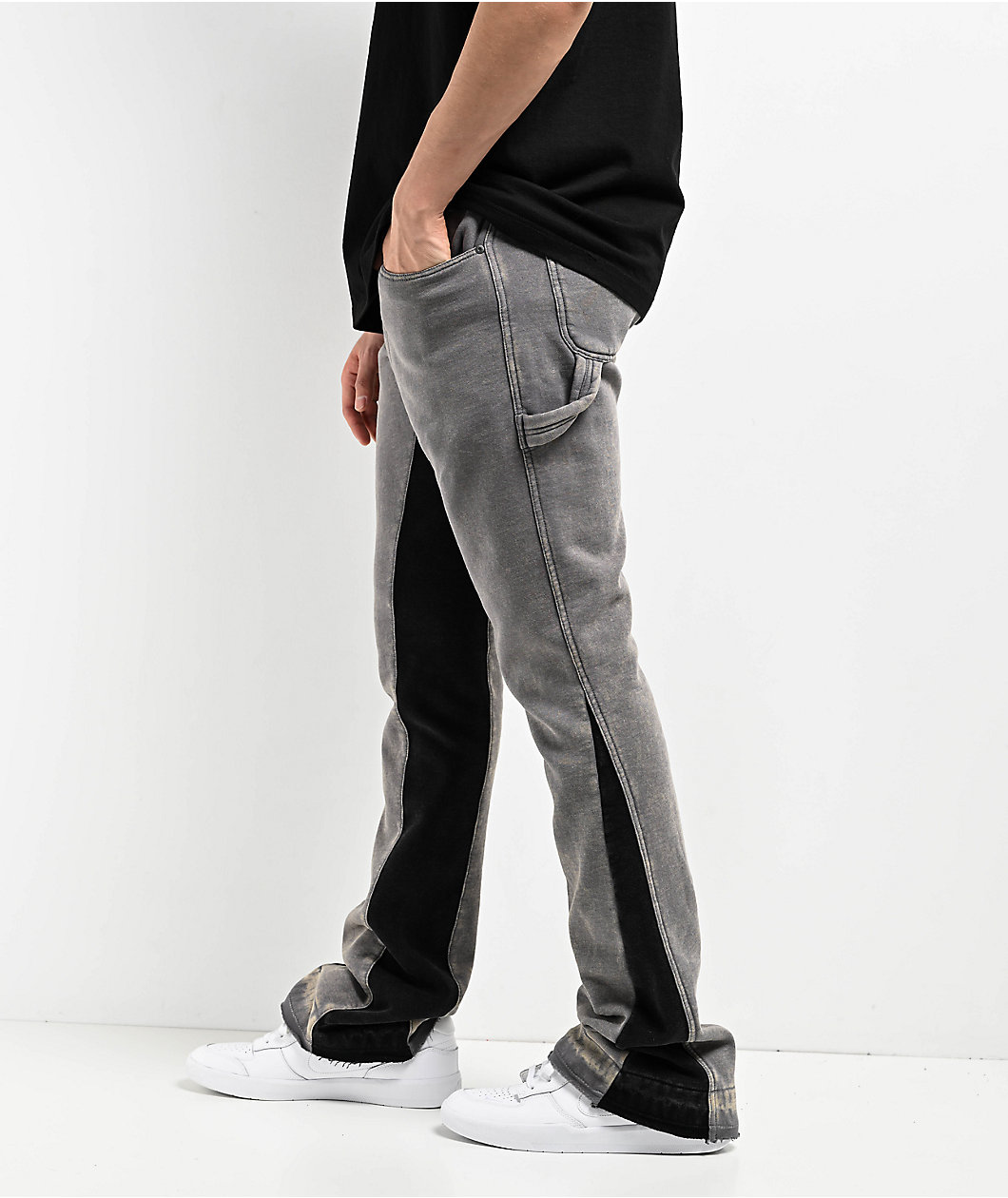 Ninth Hall Grey & Black Wash Stacked Flare Sweatpants