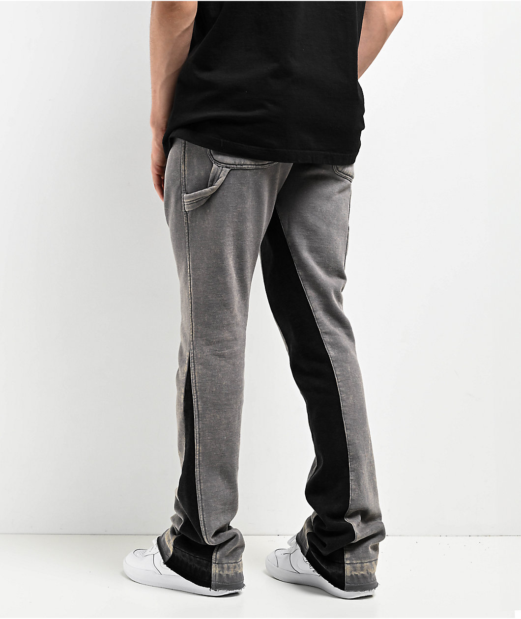 Ninth Hall Grey & Black Wash Stacked Flare Sweatpants