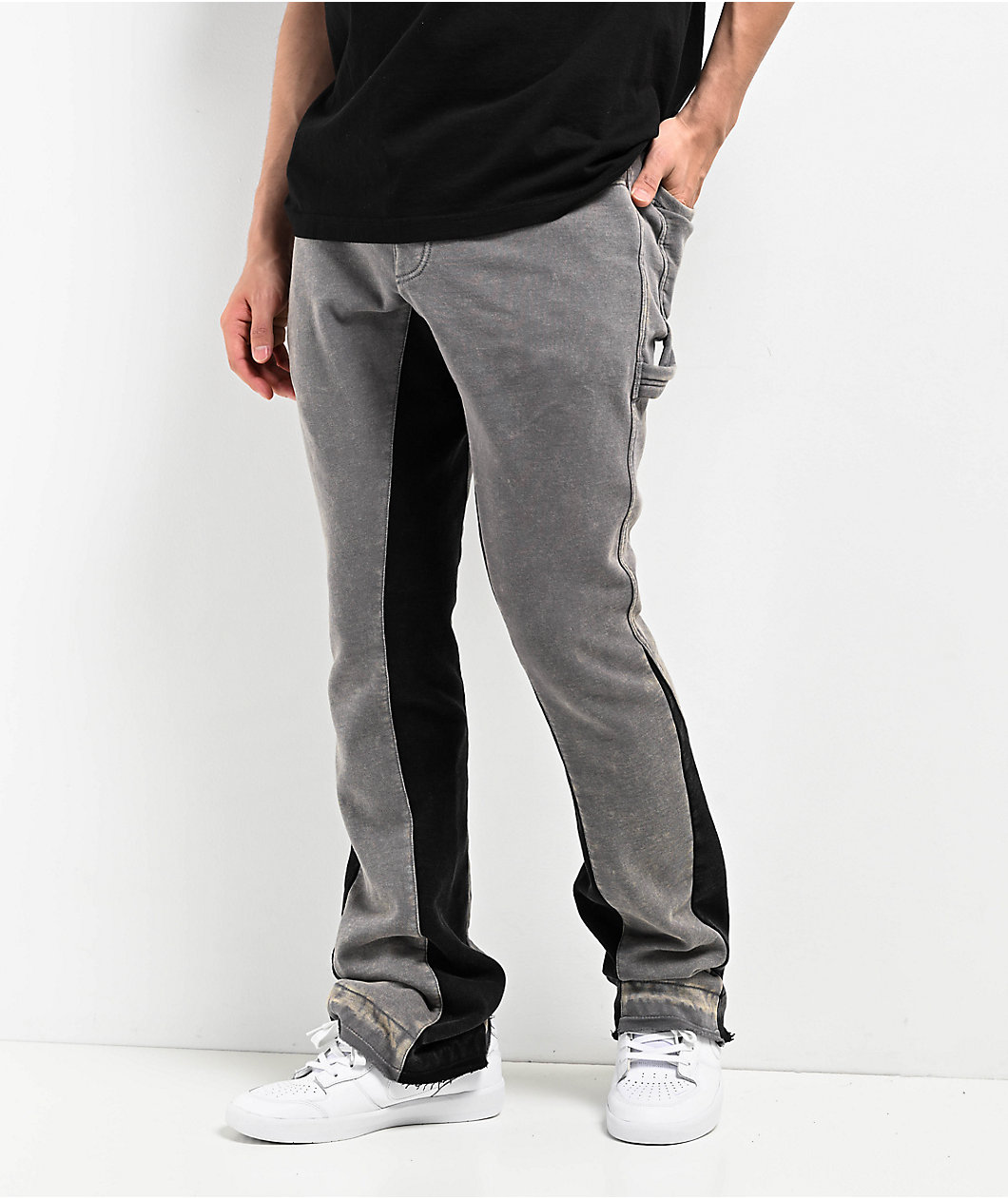 Ninth Hall Grey & Black Wash Stacked Flare Sweatpants