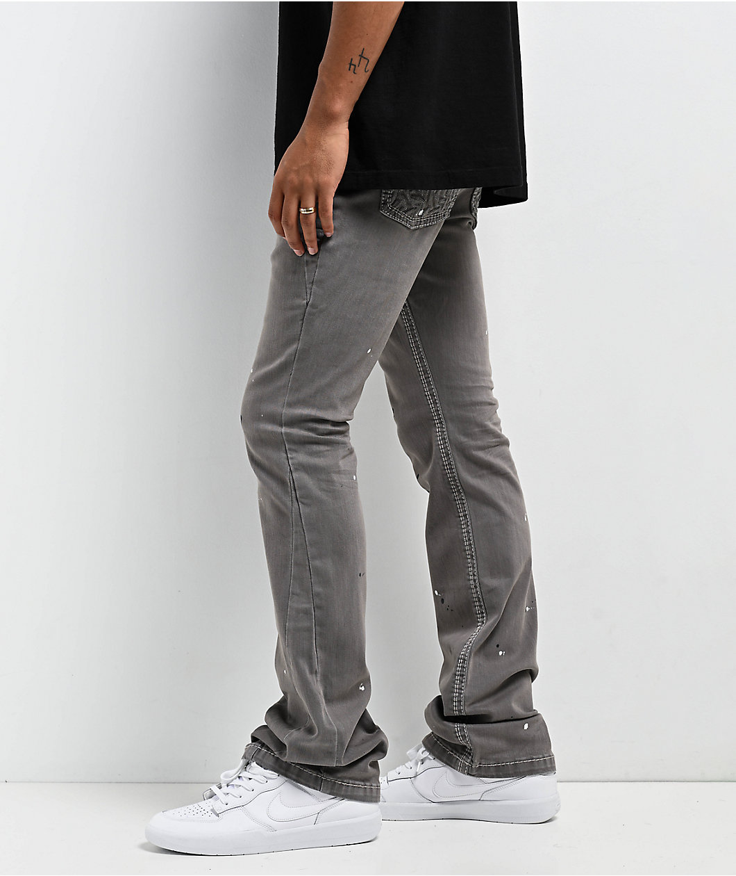 Ninth Hall Grey Denim Stacked Flare Jeans