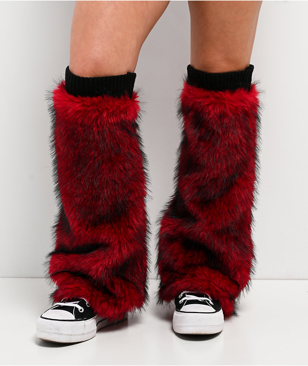 Ninth Hall Grunge Red Faux Fur Leg Warmers