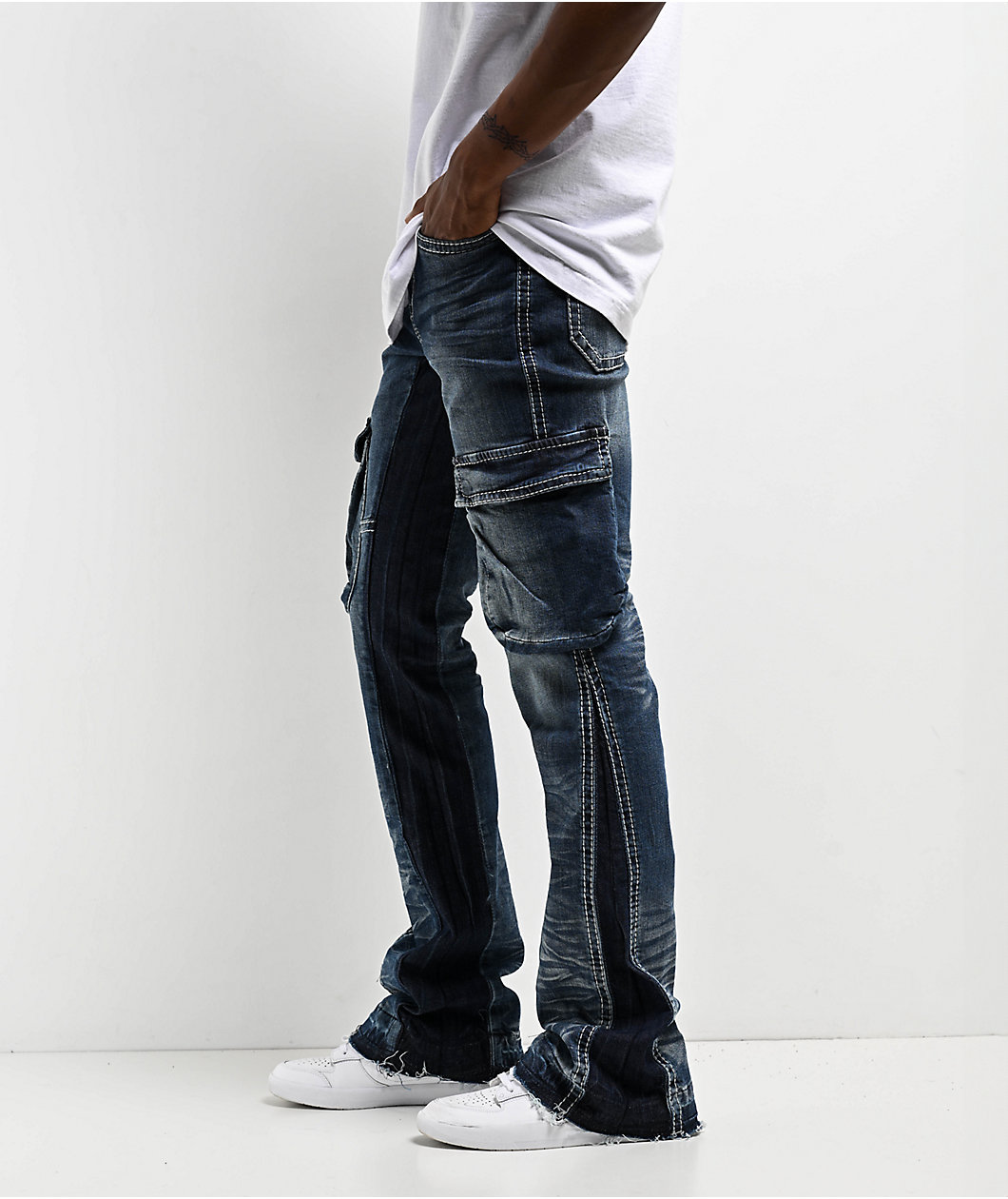 Ninth Hall Haze Cargo Stacked Flare Jeans