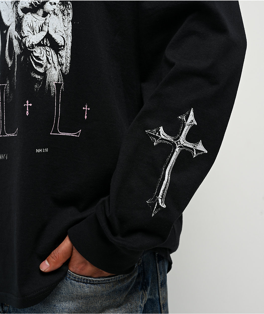 Ninth Hall Heaven Can Wait Black Long Sleeve T-Shirt