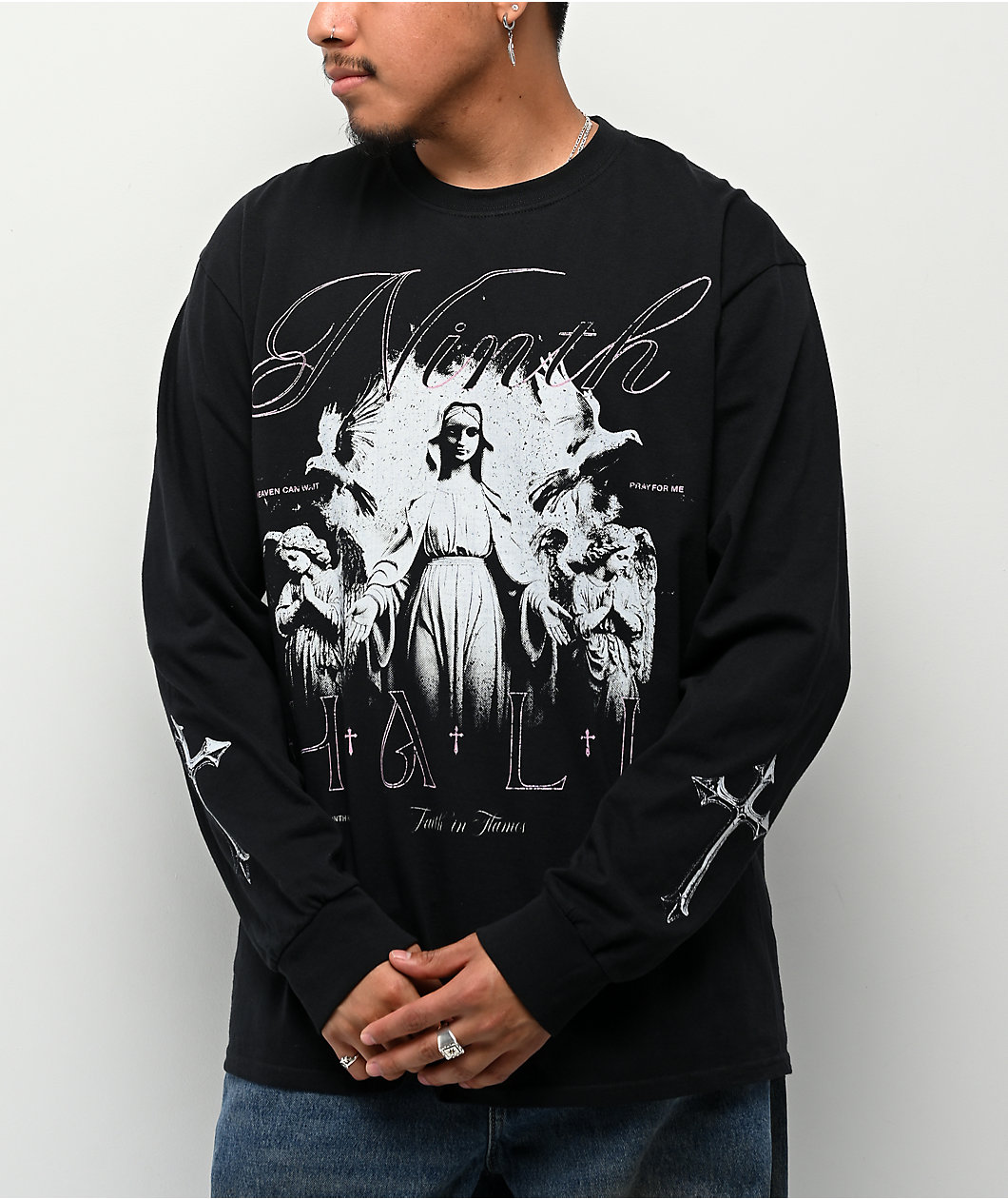 Ninth Hall Heaven Can Wait Black Long Sleeve T-Shirt