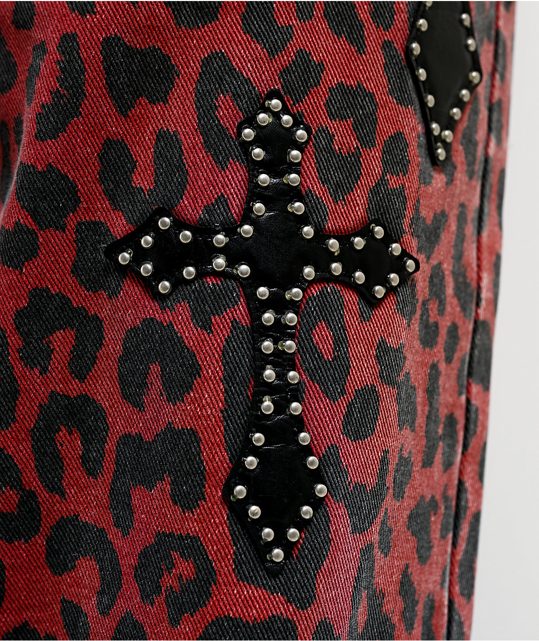 Ninth Hall Idle Armor Cheetah Print Red Straight Leg Jeans
