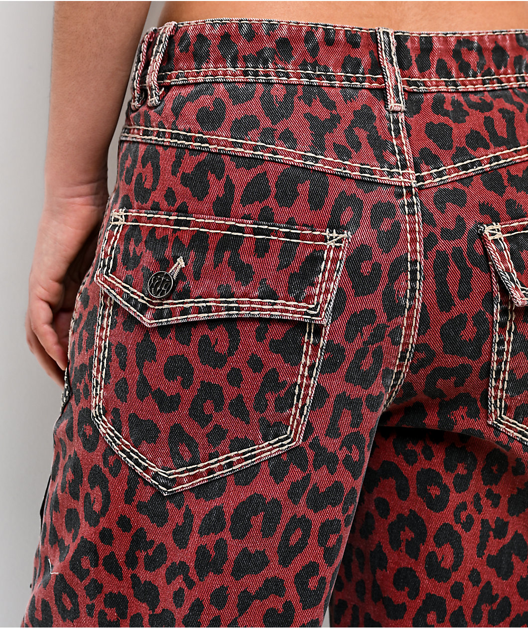 Ninth Hall Idle Armor Cheetah Print Red Straight Leg Jeans