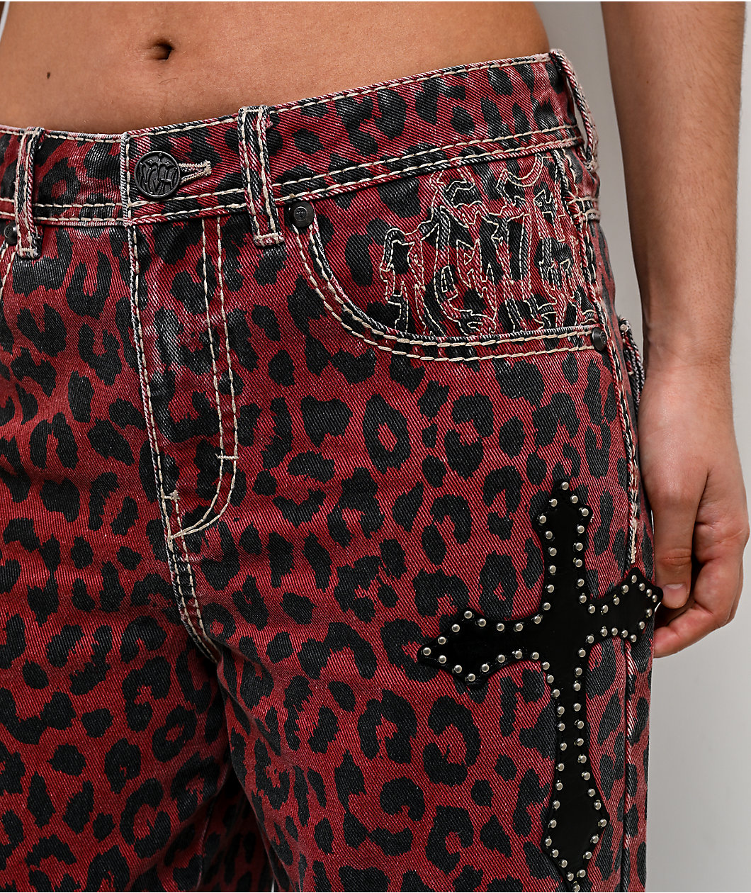 Ninth Hall Idle Armor Cheetah Print Red Straight Leg Jeans