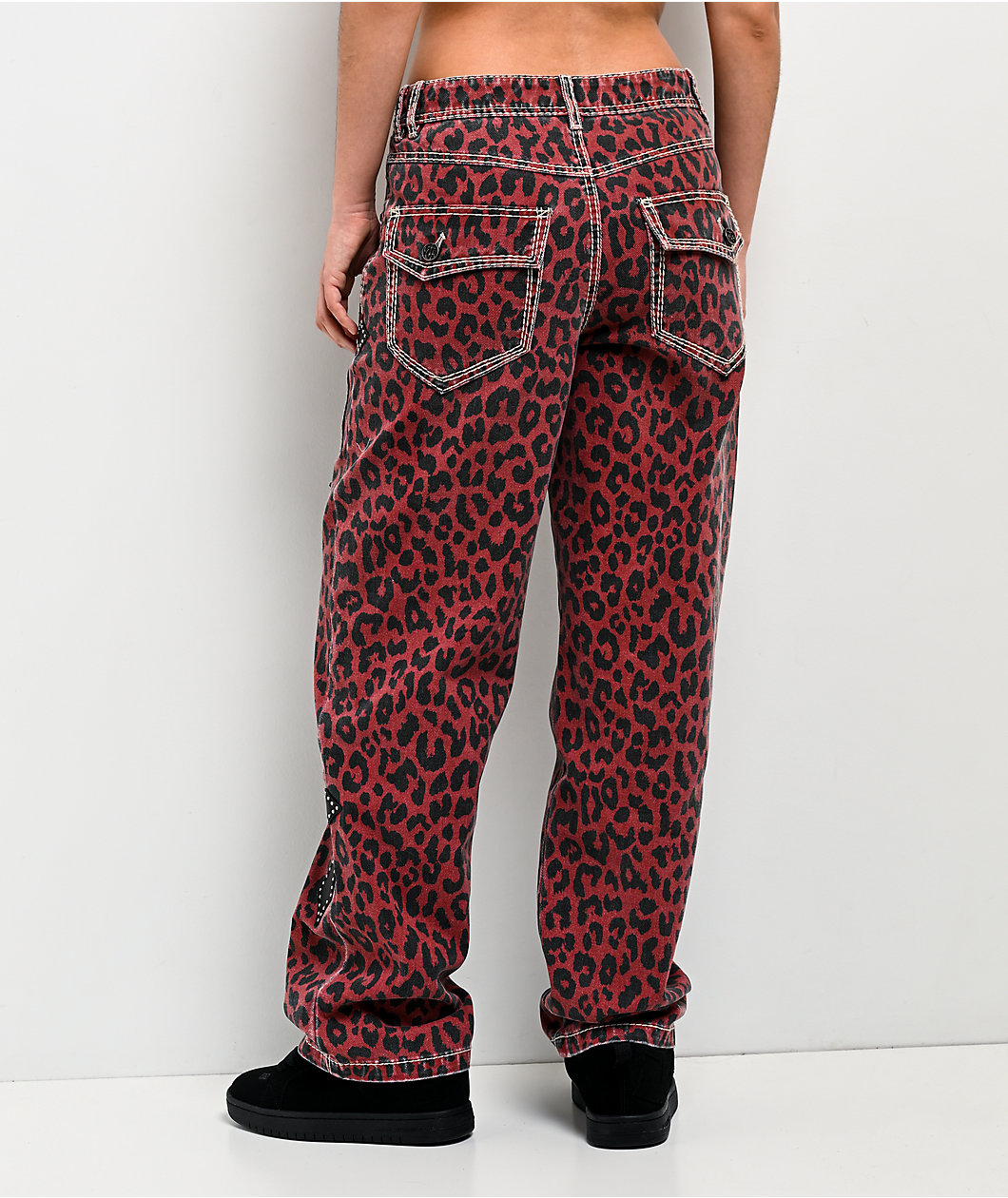 Ninth Hall Idle Armor Cheetah Print Red Straight Leg Jeans
