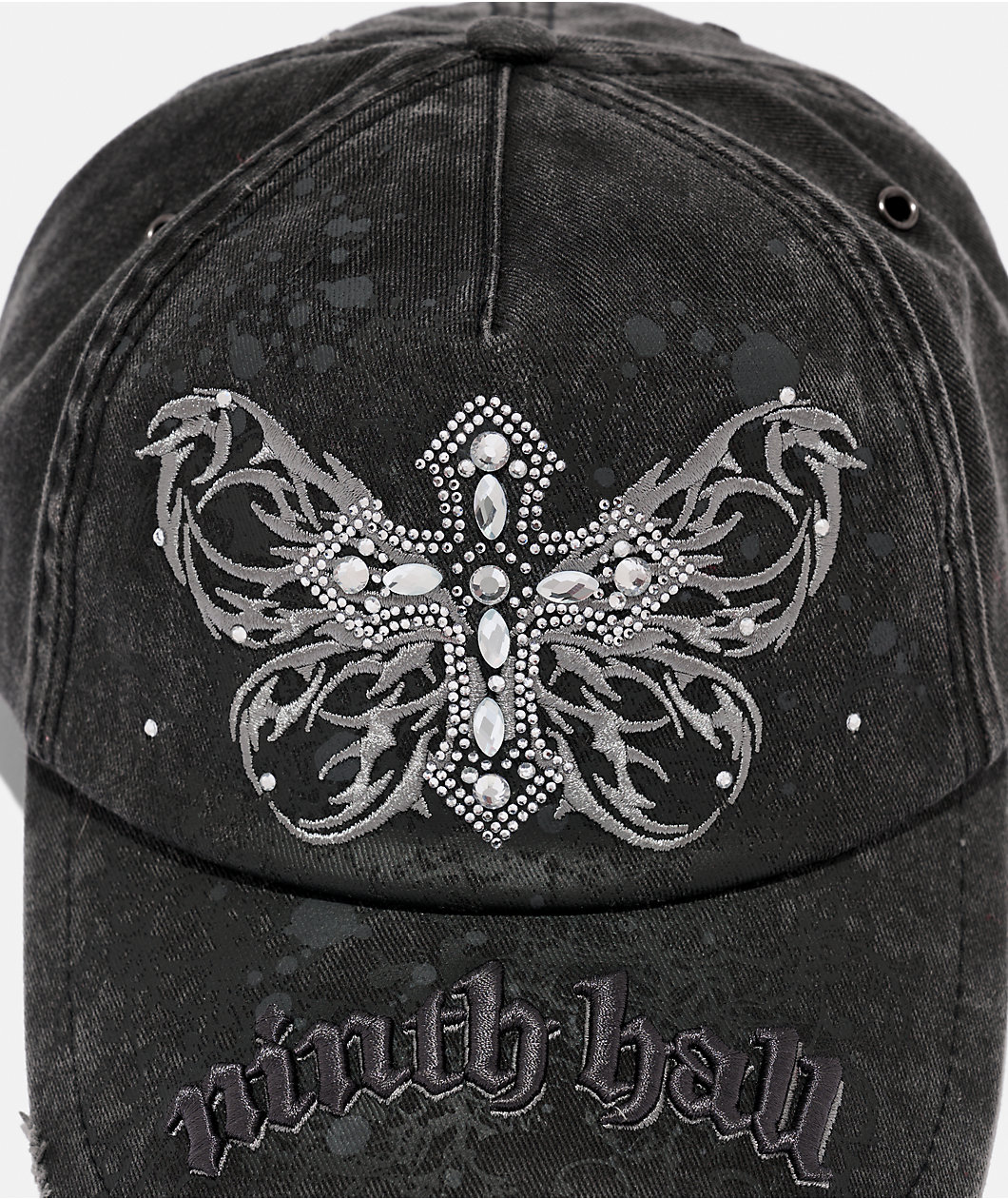 Ninth Hall Jeweled Cross Black Strapback Hat