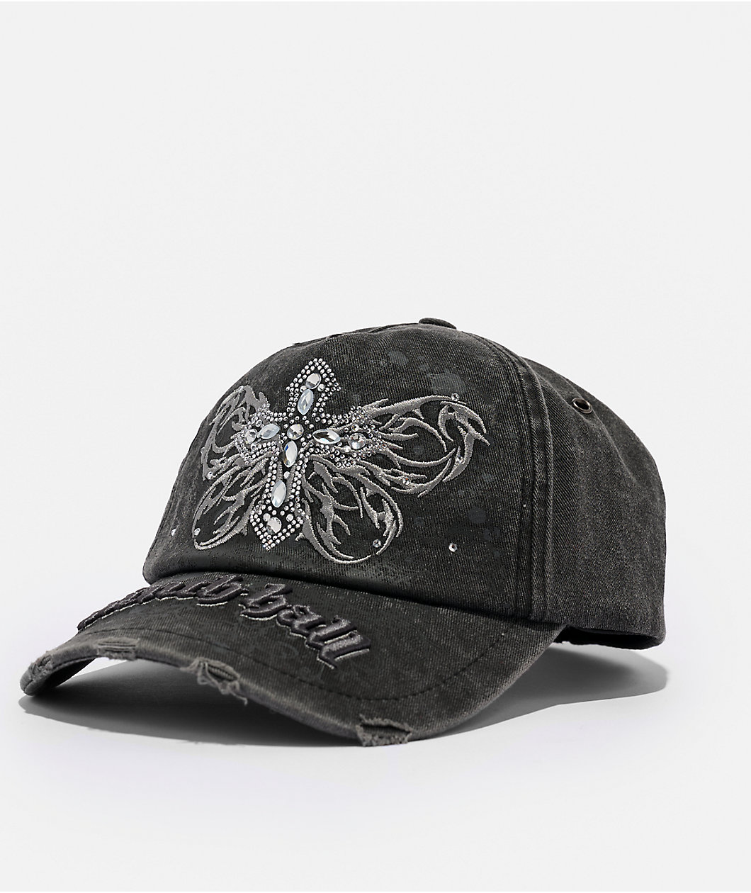 Ninth Hall Jeweled Cross Black Strapback Hat