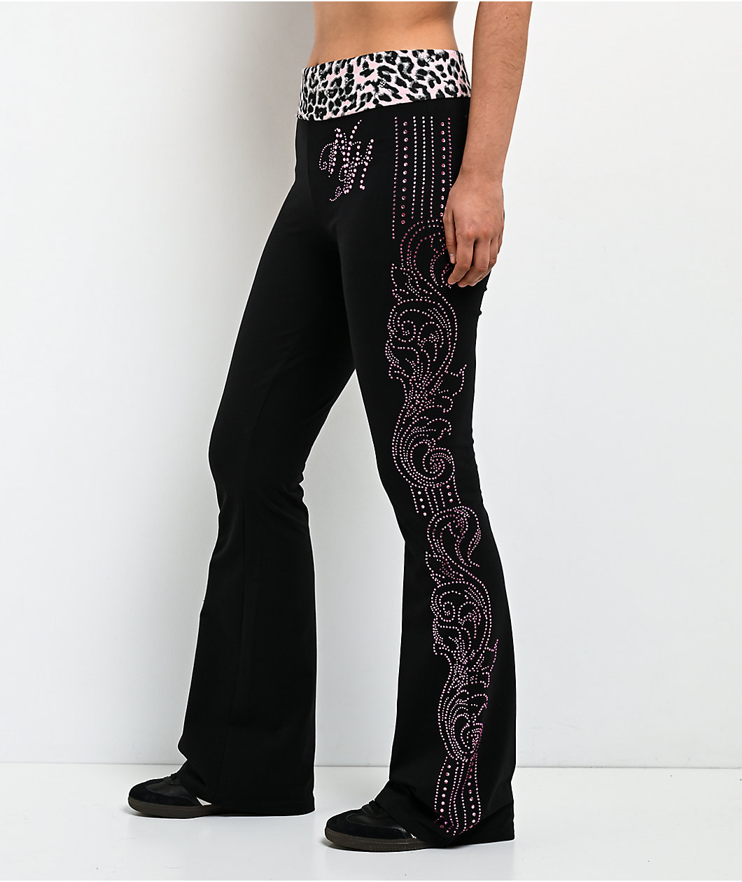 Ninth Hall Joella Cheetah Print Pink Fold Over Flare Leggings