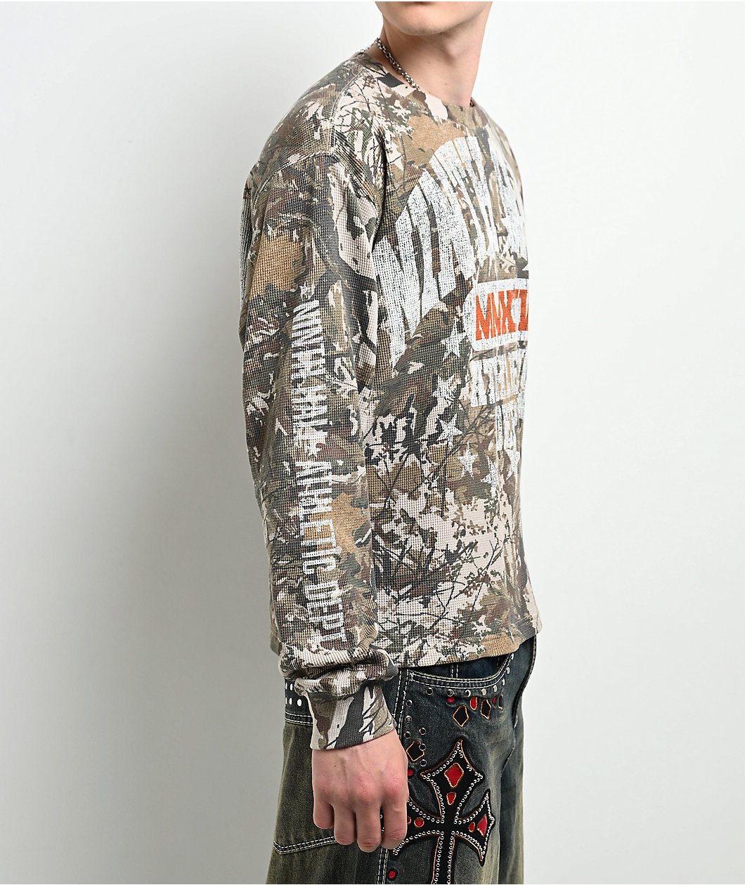 Ninth Hall Layered Text Camo Long Sleeve Thermal T-Shirt