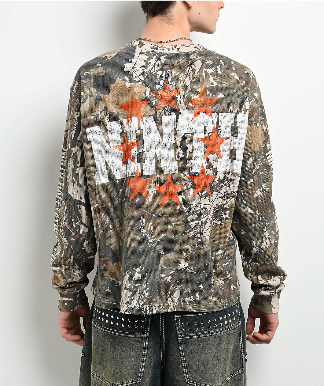 Ninth Hall Layered Text Camo Long Sleeve Thermal T-Shirt