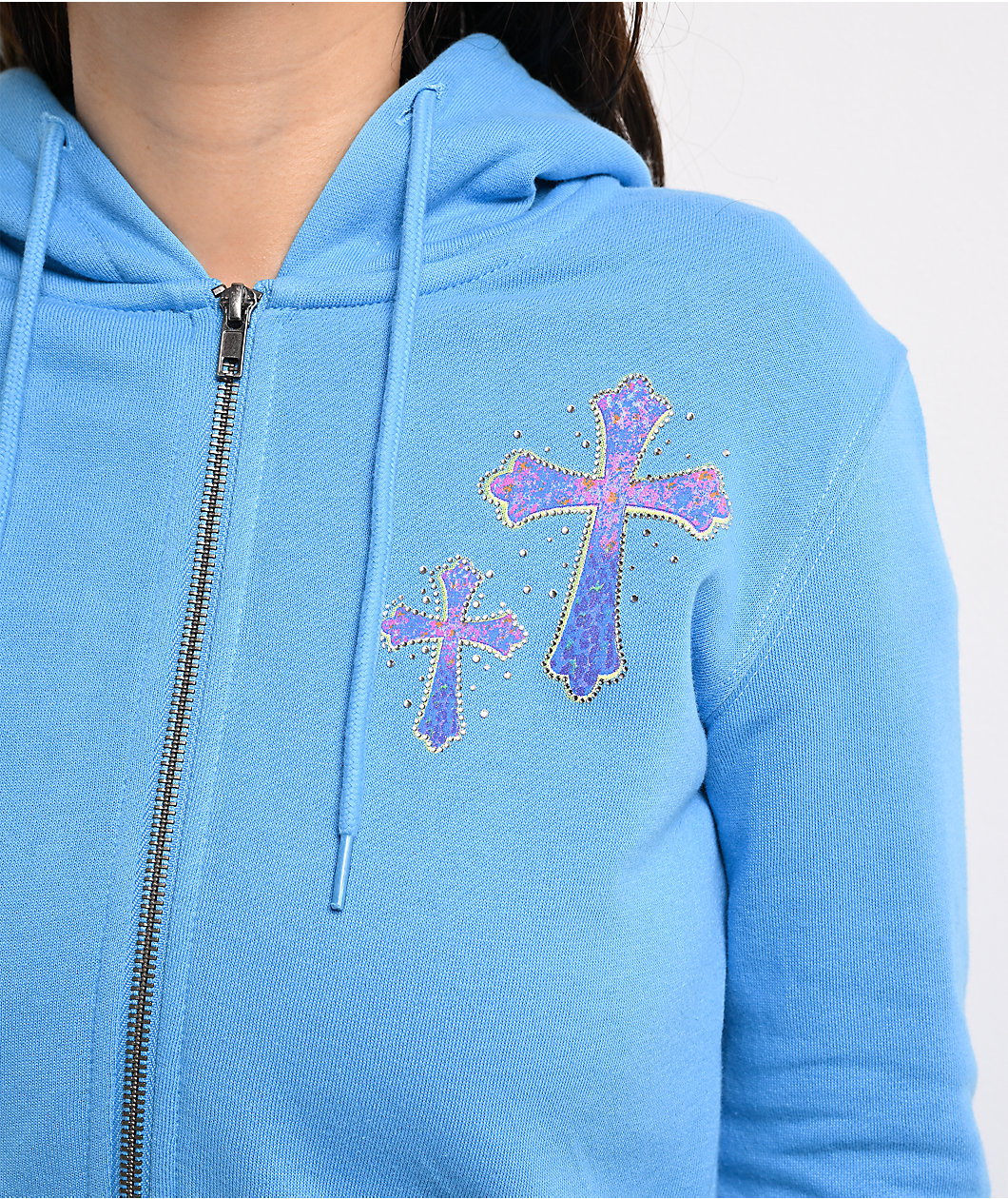 Ninth Hall Leopard Cross Blue Crop Zip Hoodie