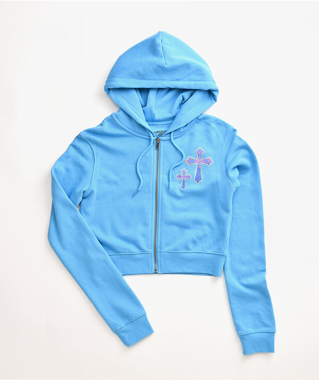 Ninth Hall Leopard Cross Blue Crop Zip Hoodie