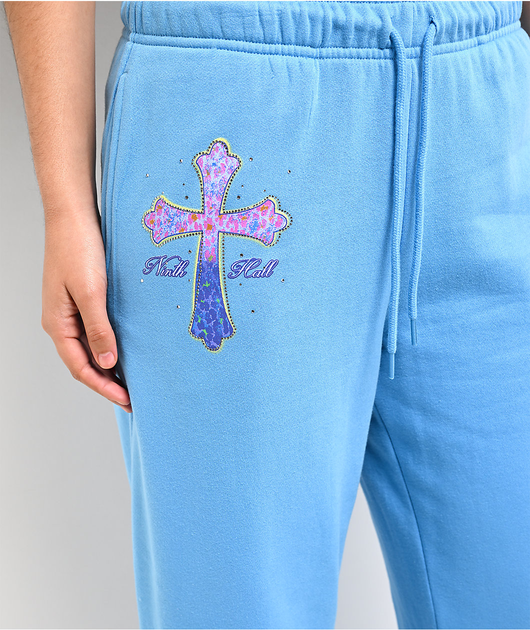 Ninth Hall Leopard Cross Blue Wide Leg Sweatpants