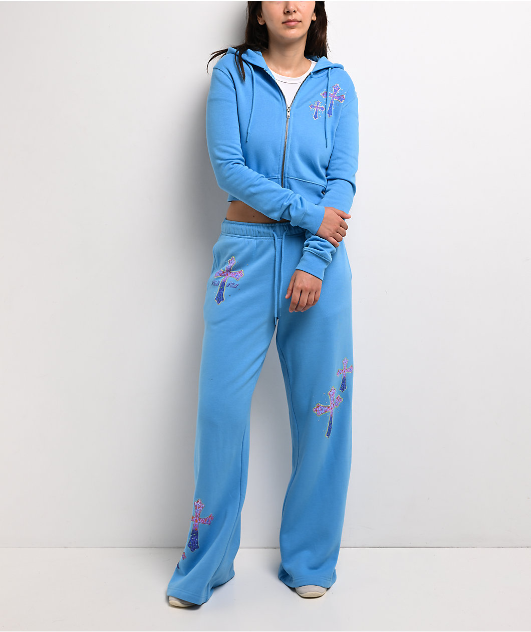Ninth Hall Leopard Cross Blue Wide Leg Sweatpants