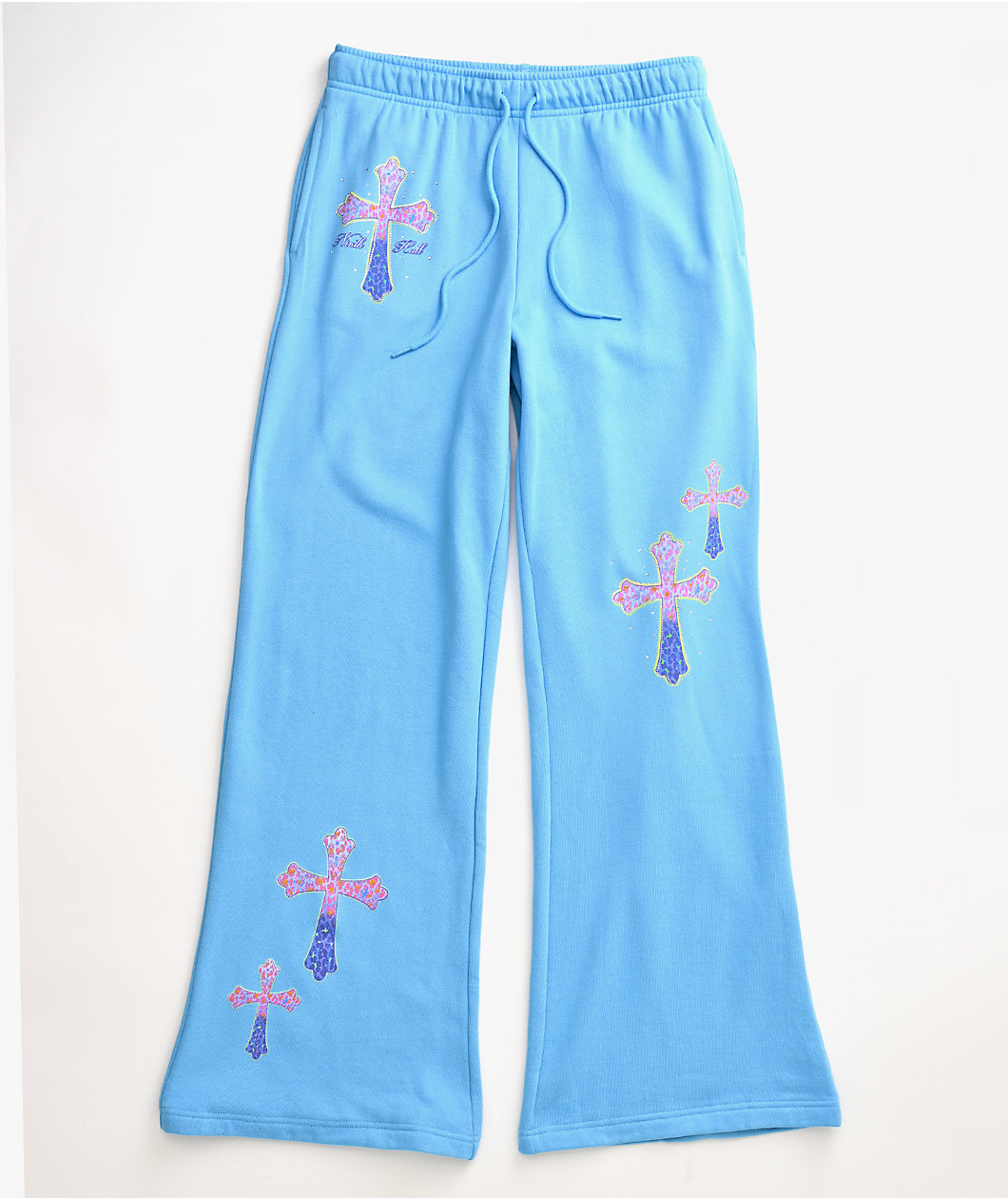 Ninth Hall Leopard Cross Blue Wide Leg Sweatpants