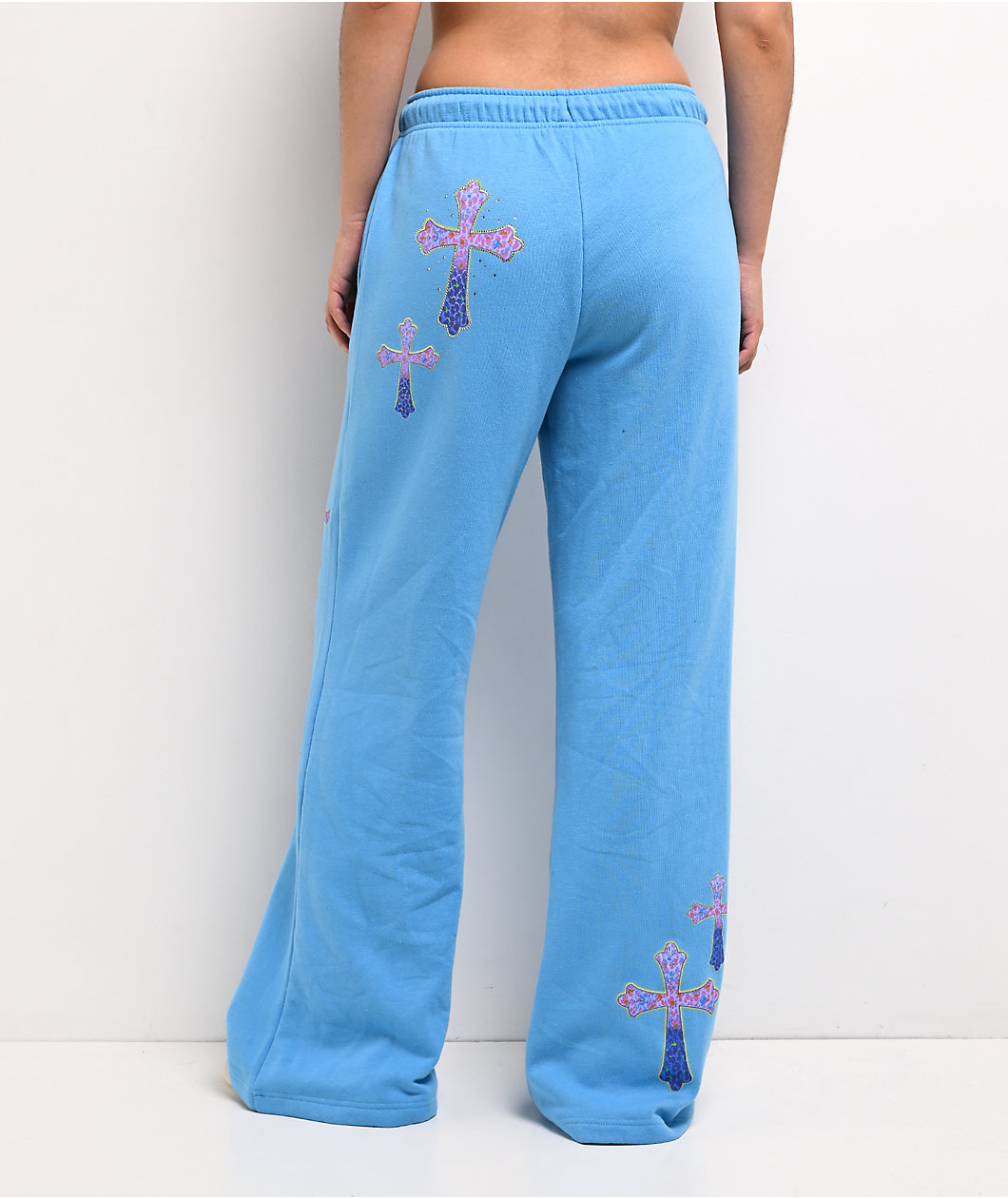Ninth Hall Leopard Cross Blue Wide Leg Sweatpants