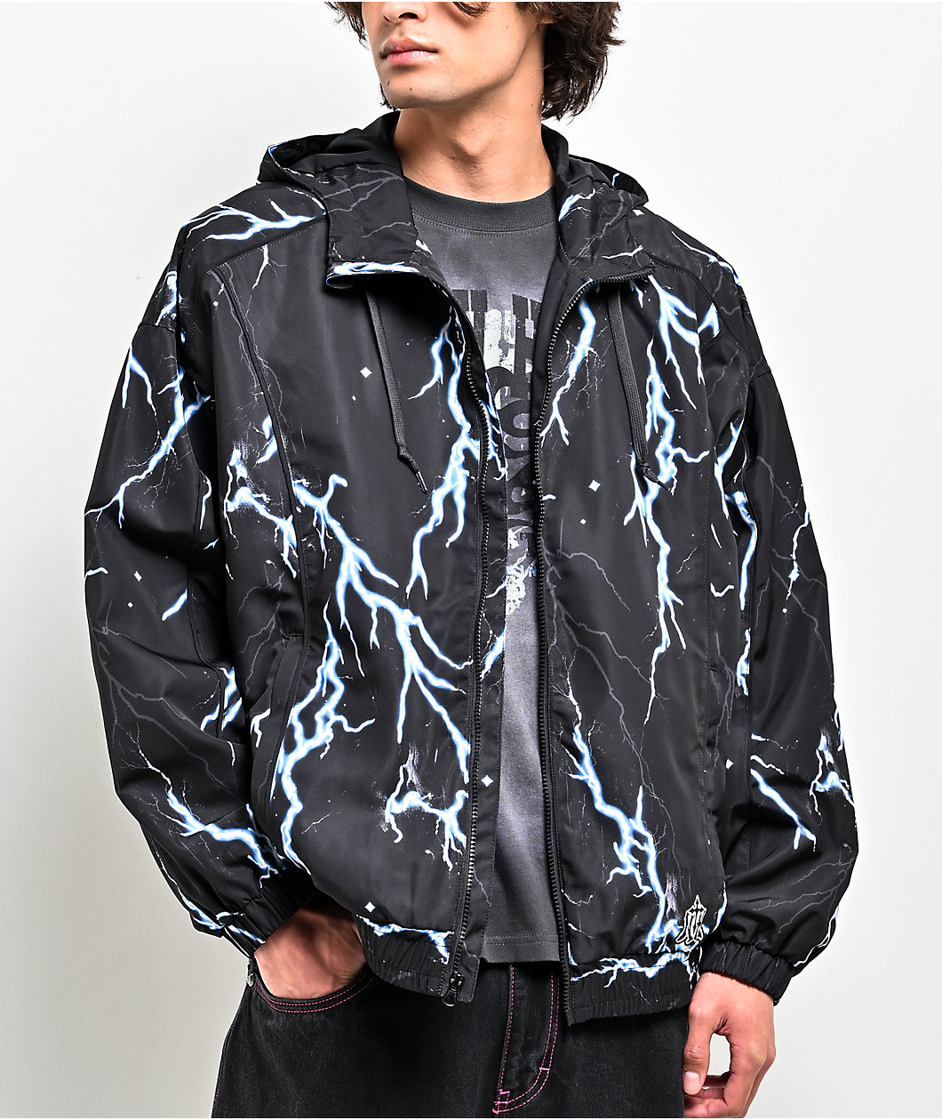 Ninth Hall Lightning Black Hooded Windbreaker Jacket
