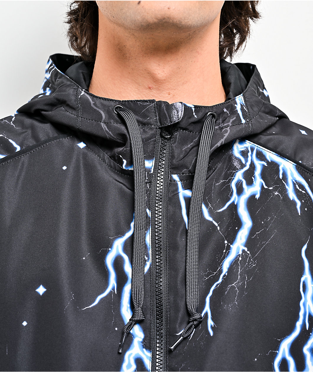 Ninth Hall Lightning Black Hooded Windbreaker Jacket