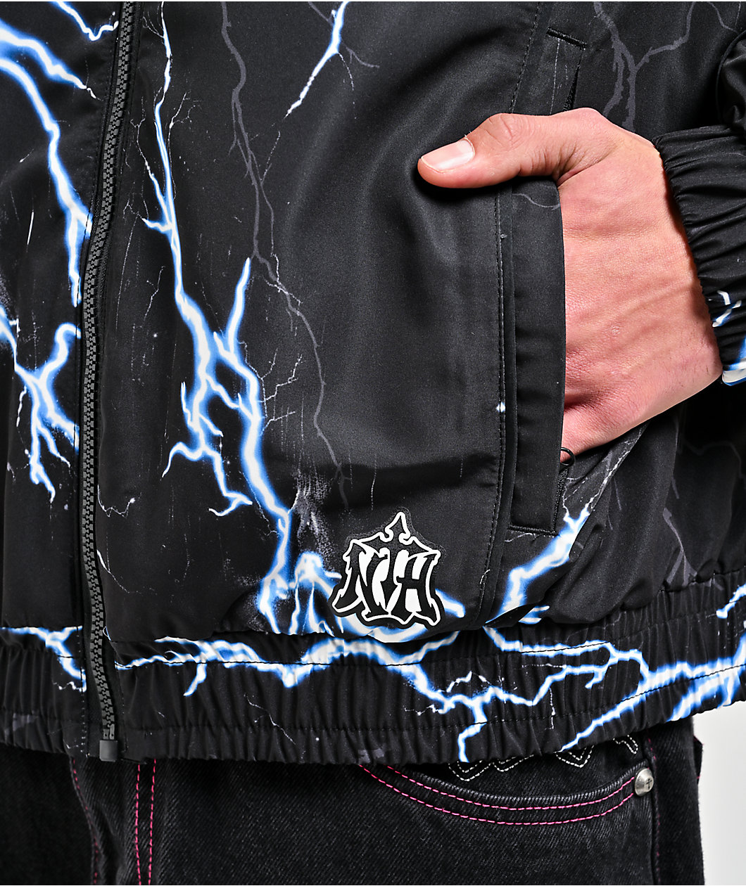 Ninth Hall Lightning Black Hooded Windbreaker Jacket