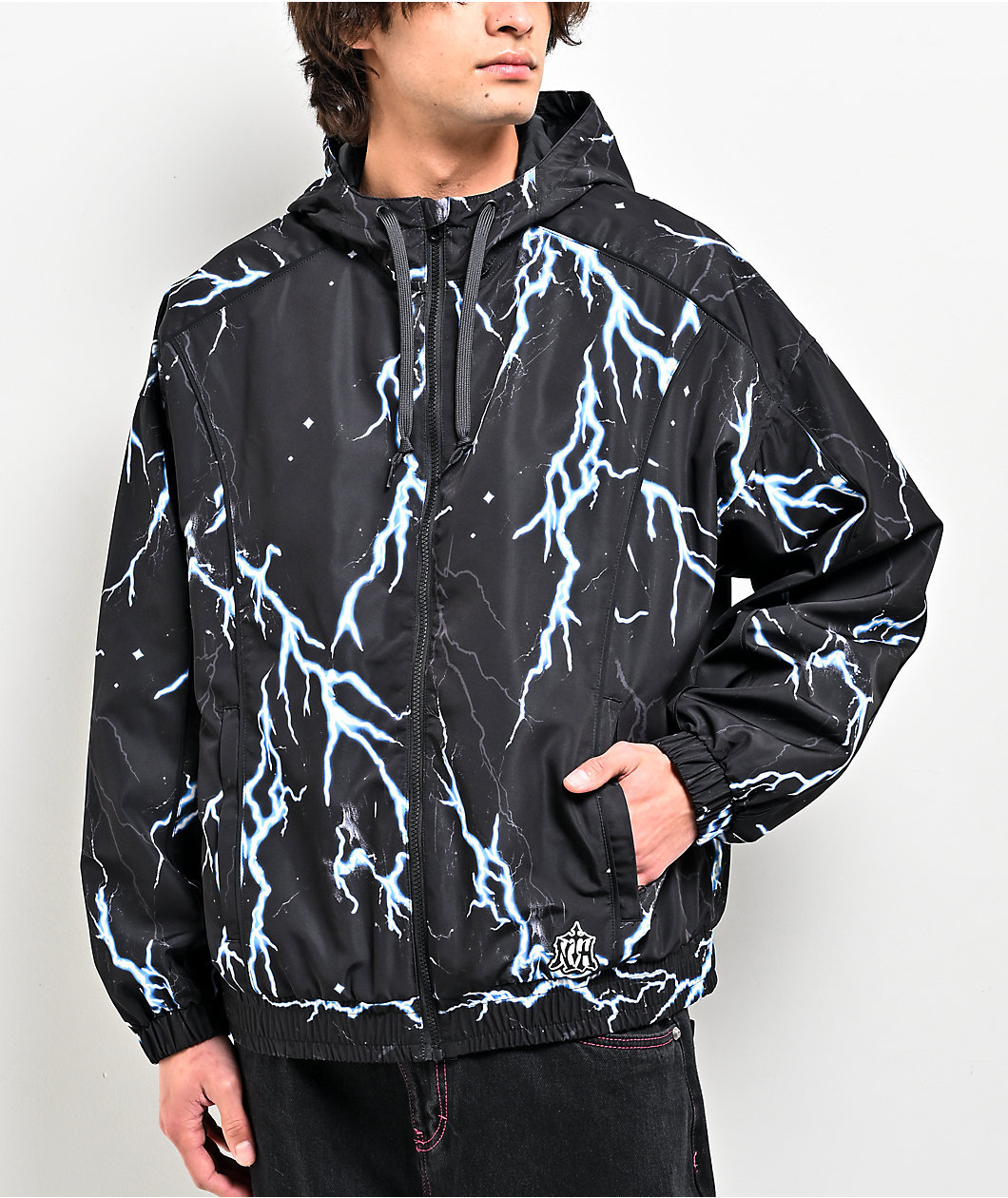 Ninth Hall Lightning Black Hooded Windbreaker Jacket