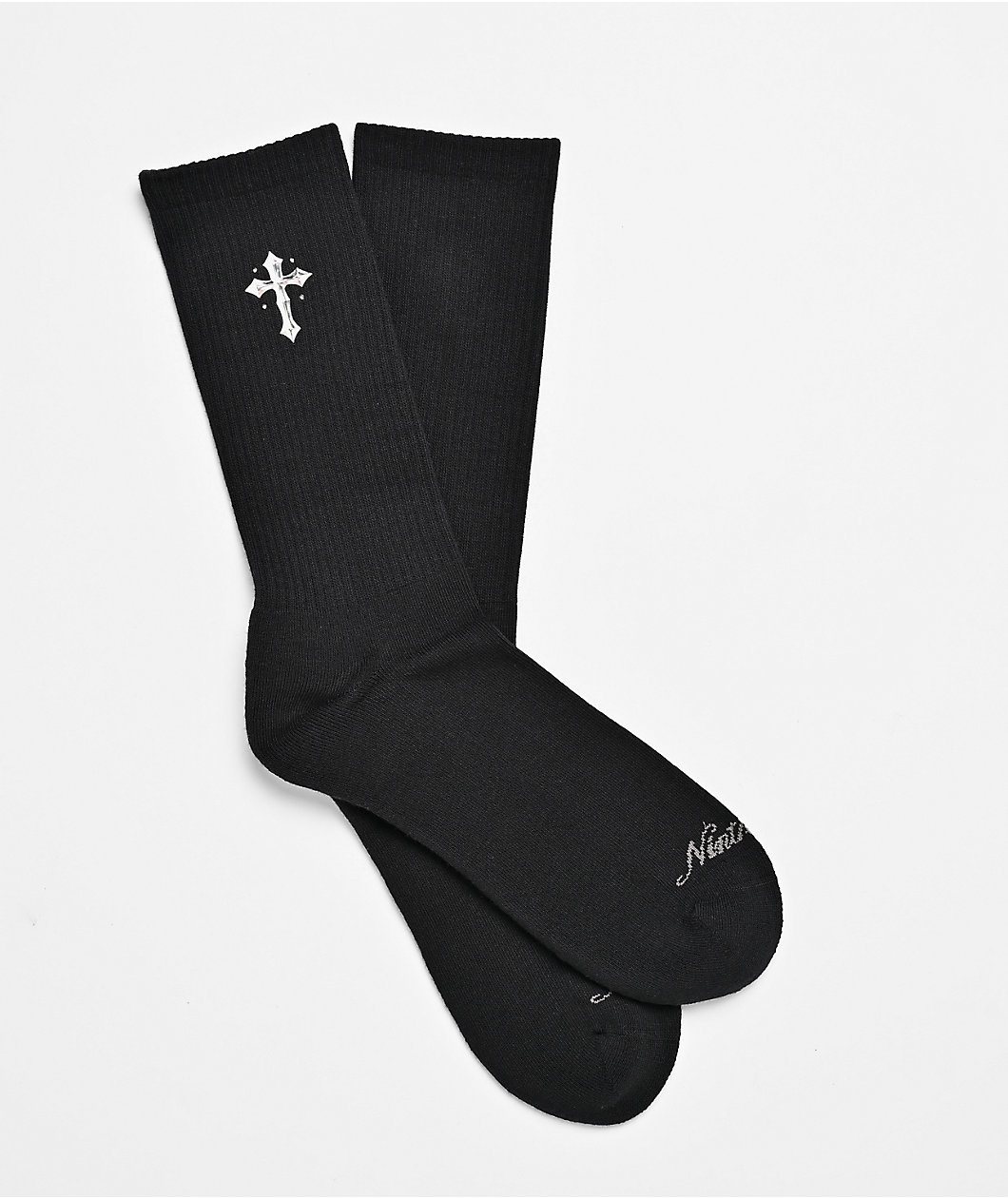 Ninth Hall Metal Cross Black Crew Socks