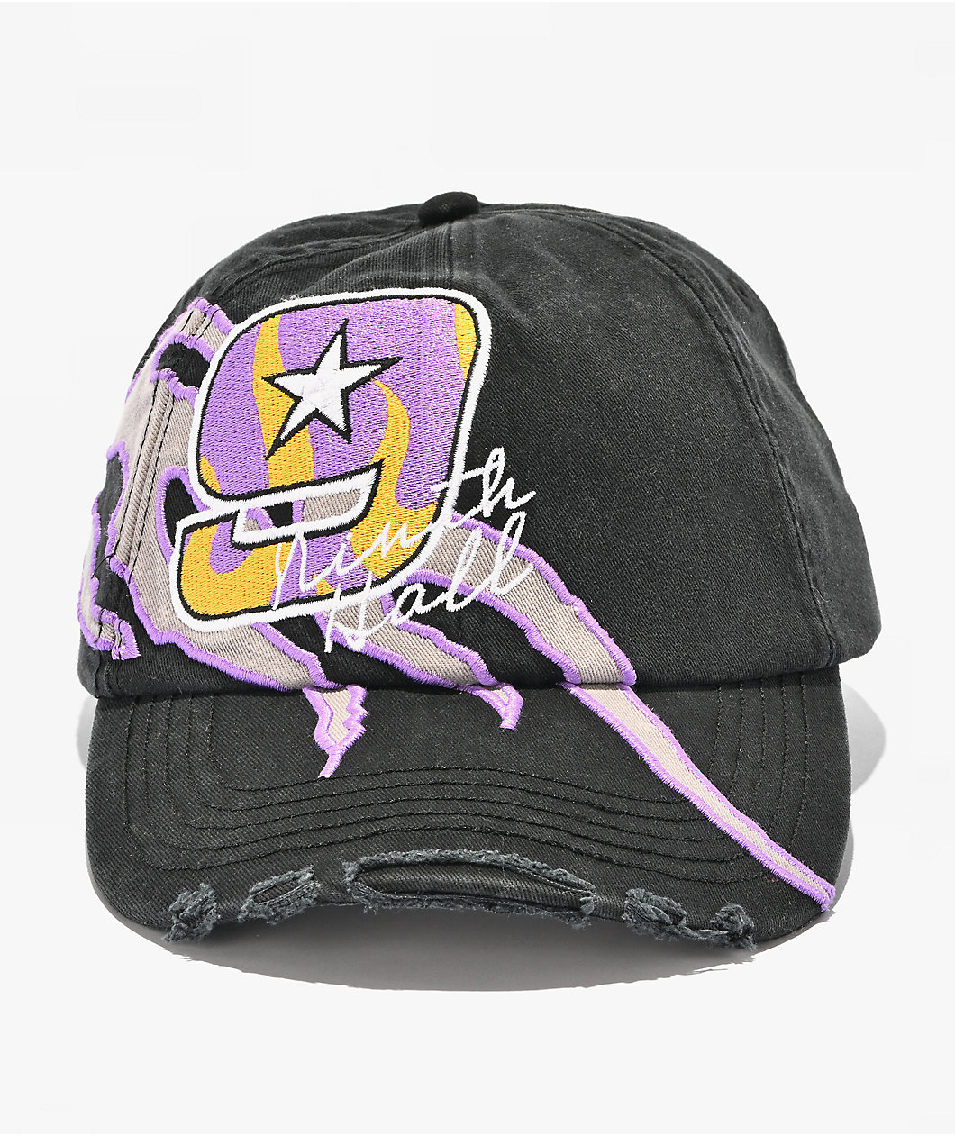 Ninth Hall Miles Distressed Black Strapback Hat