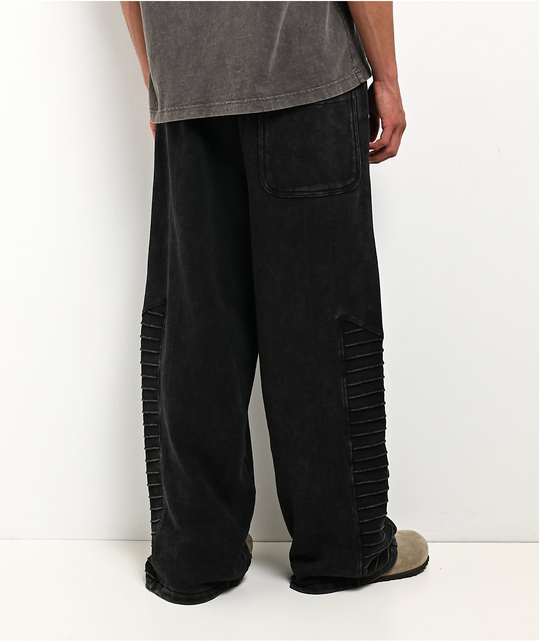 Ninth Hall Moto Seams Black Wash Baggy Sweatpants