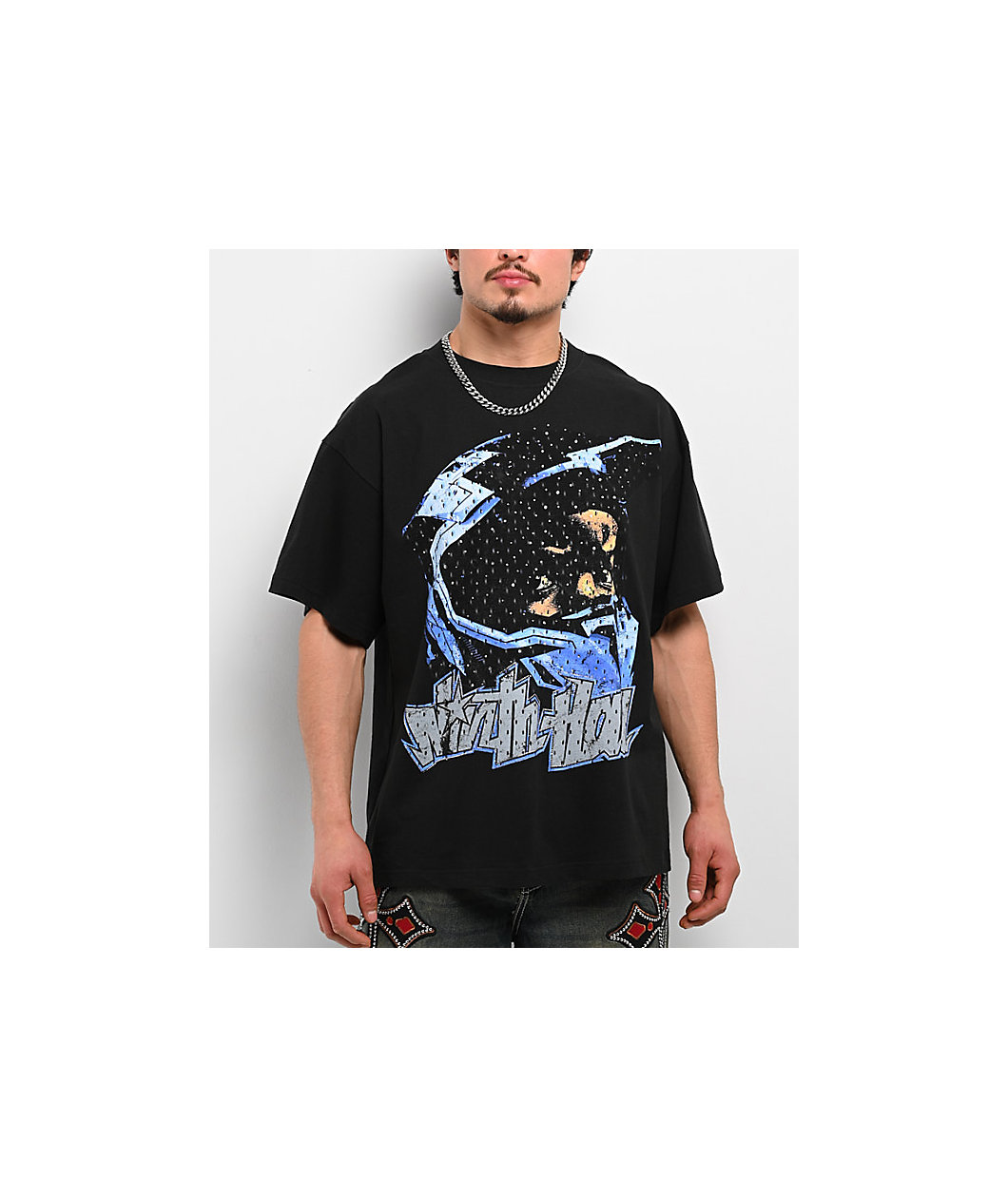 Ninth Hall Moto X Rhinestone Black Boxy T-Shirt