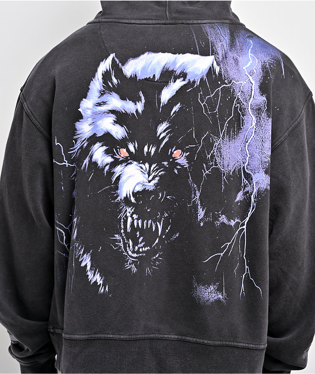 Ninth Hall Night Terrors Black Wash Crop Zip Hoodie