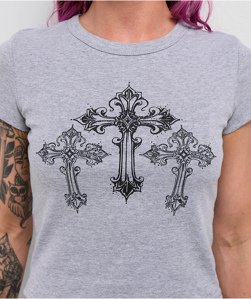 Ninth Hall Nightcrawler Grey Crop T-Shirt