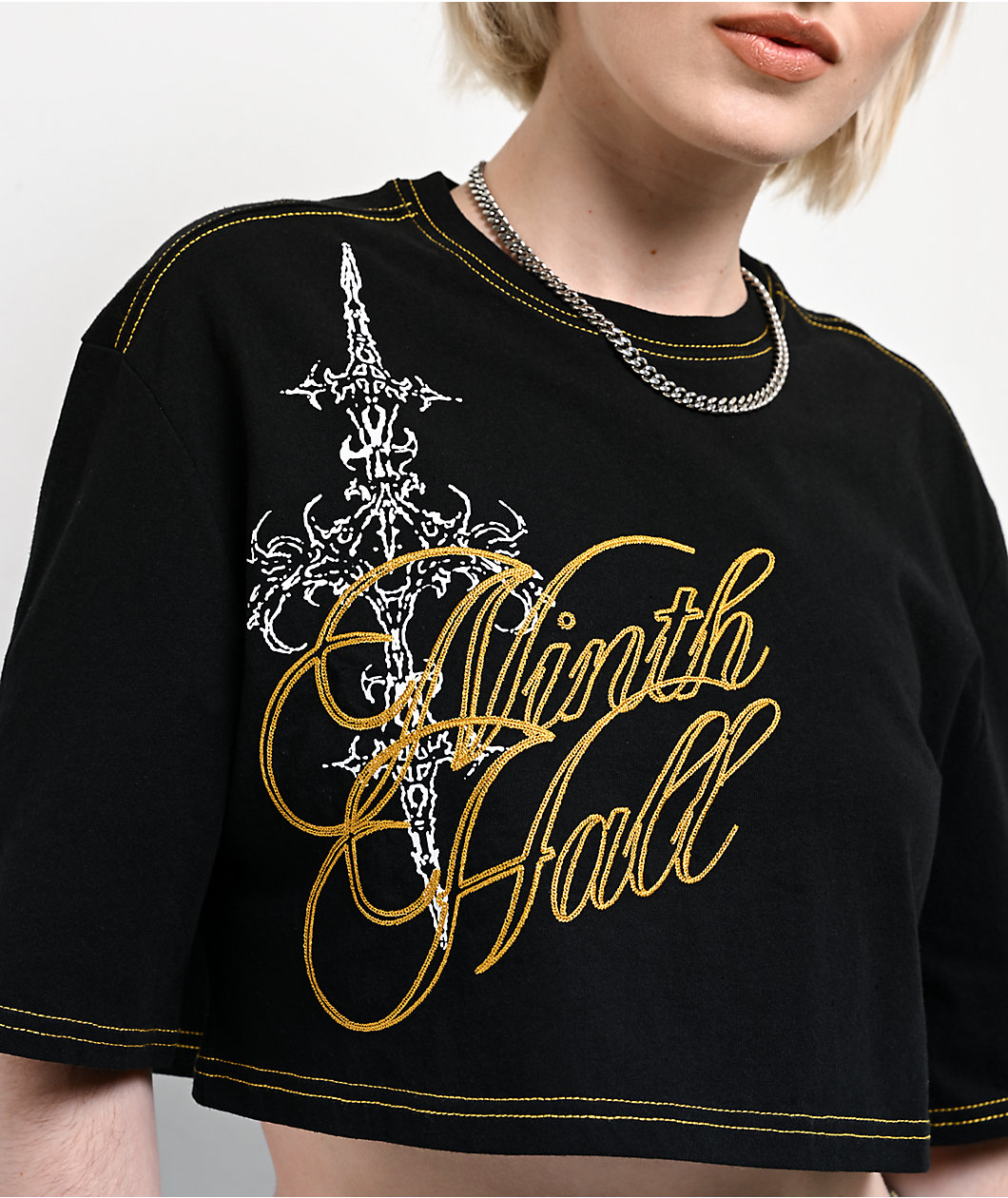 Ninth Hall Olivia Black & Yellow Boxy Crop T-Shirt