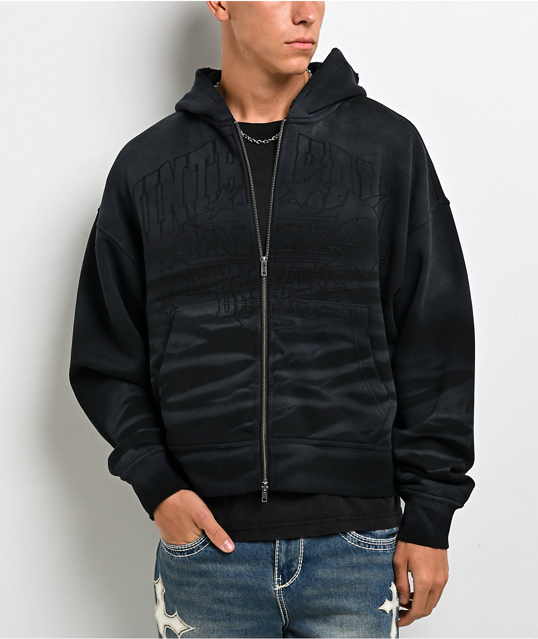 Ninth Hall One Hundred Claws Black Wash Crop Zip Hoodie